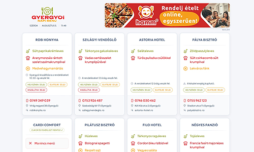 Gyergyói Napi Menü weboldal